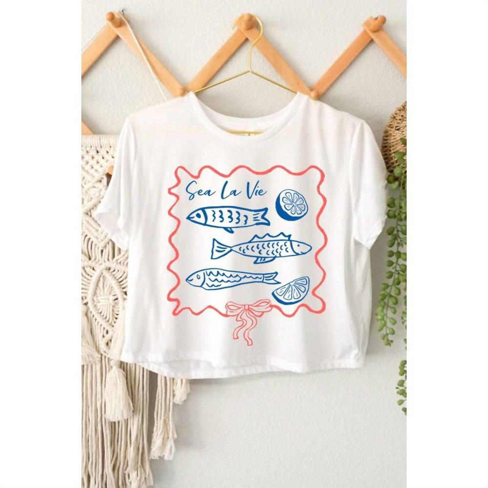 NEW HRT & LUV women's sea la vie graphic crop top in white